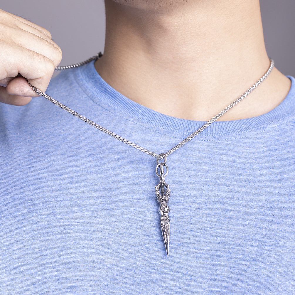 Retro Chinese Style Six-Character Vajra Pestle Pendant Necklace