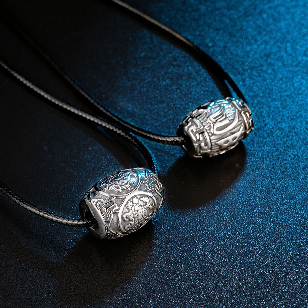 Retro Four Great Beasts Pendant with Chinese Mantra Beads
