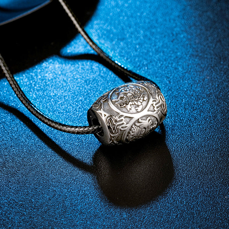 Retro Four Great Beasts Pendant with Chinese Mantra Beads