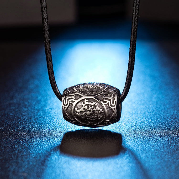 Retro Four Great Beasts Pendant with Chinese Mantra Beads