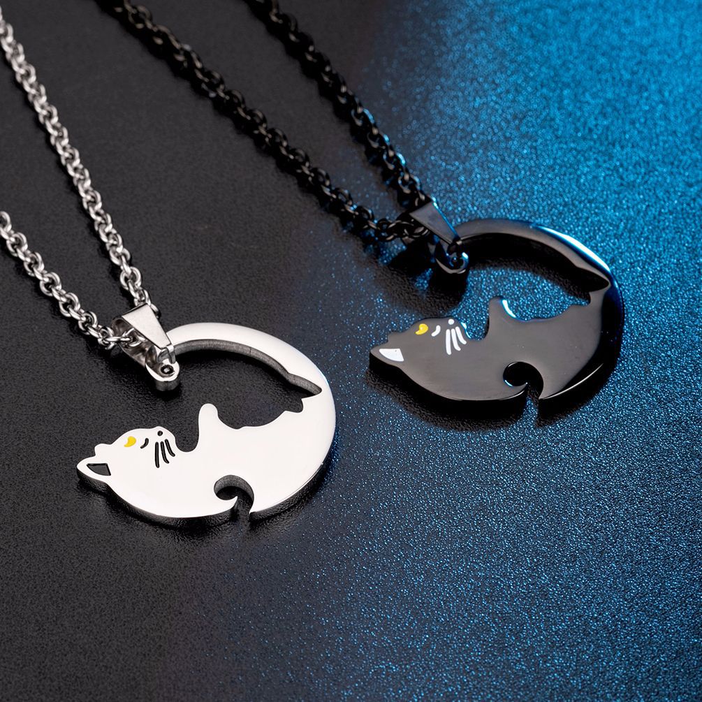 Japanese And Korean Style Titanium Steel Cat Couple Pendant
