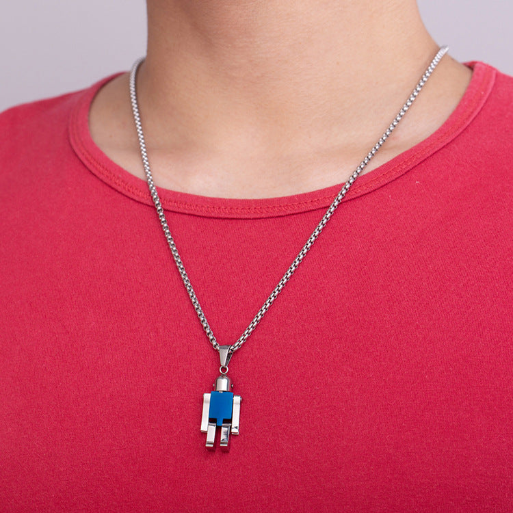 Planderful Robot Pendant Necklace For Urban Streetwear Fans Fade Resistant Titanium Steel Jewelry