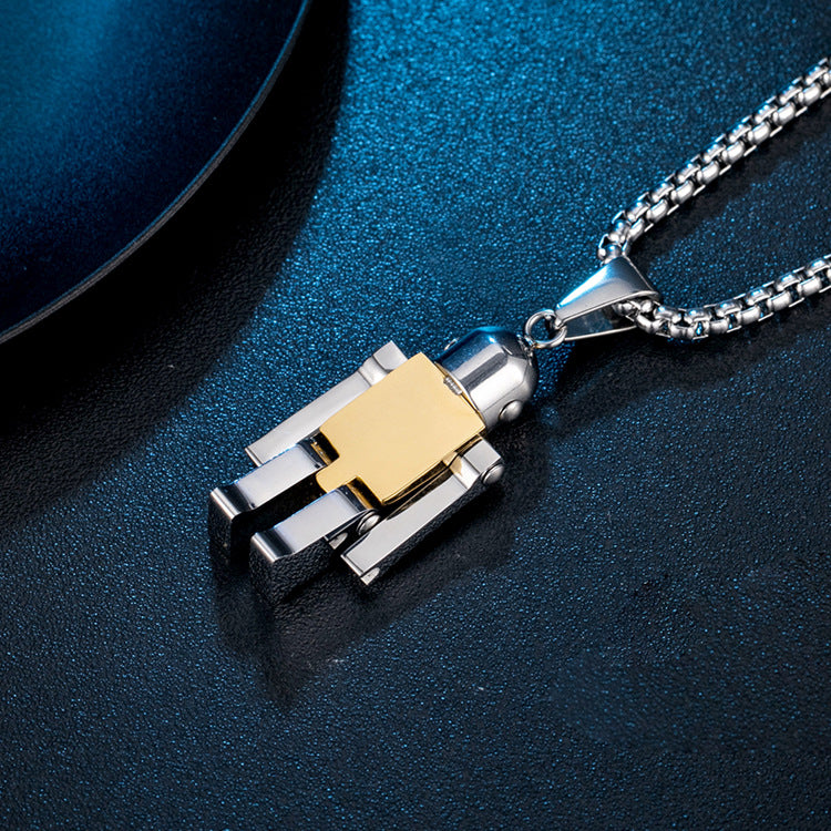 Planderful Robot Pendant Necklace For Urban Streetwear Fans Fade Resistant Titanium Steel Jewelry