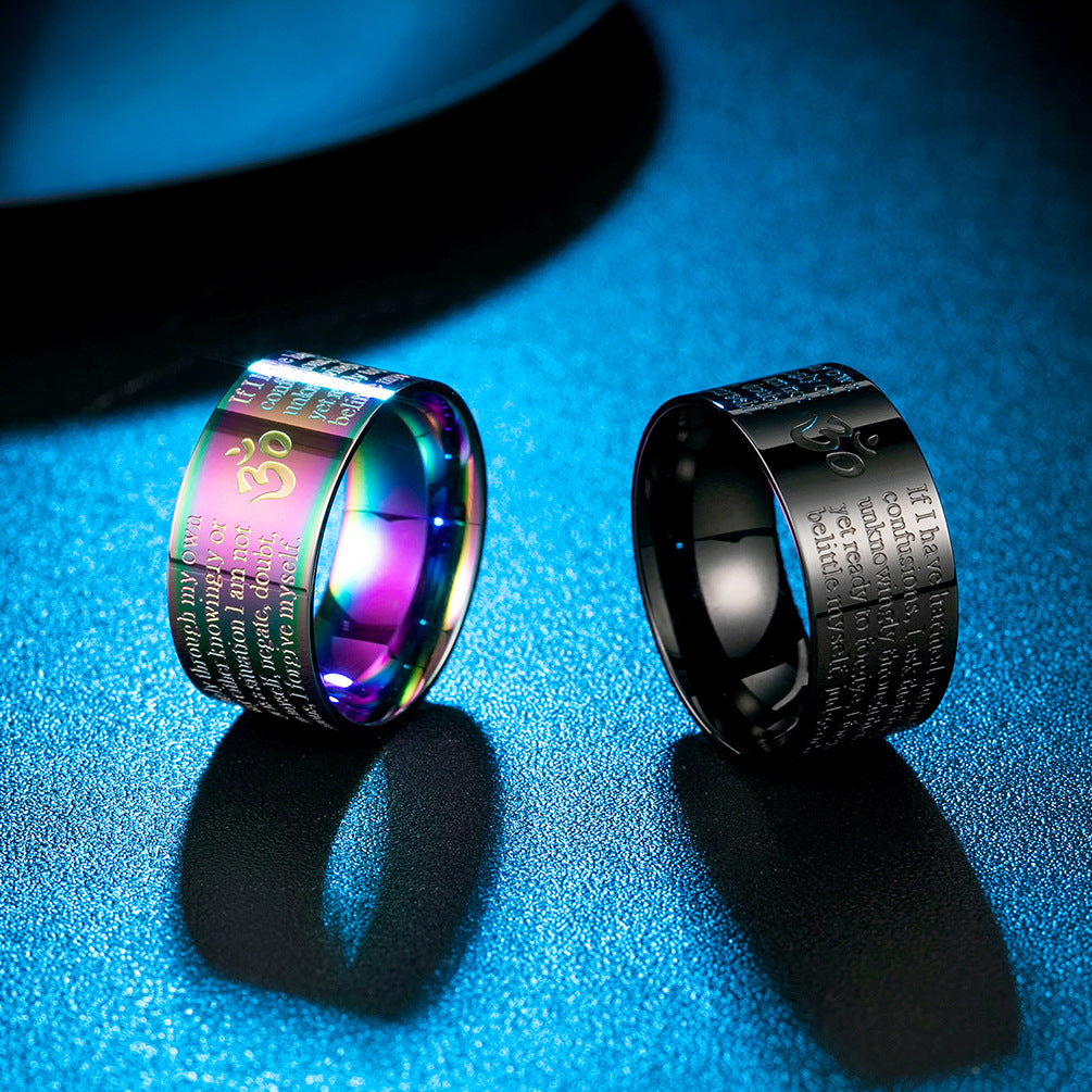 Colorful Engraved English Stainless Steel Ring