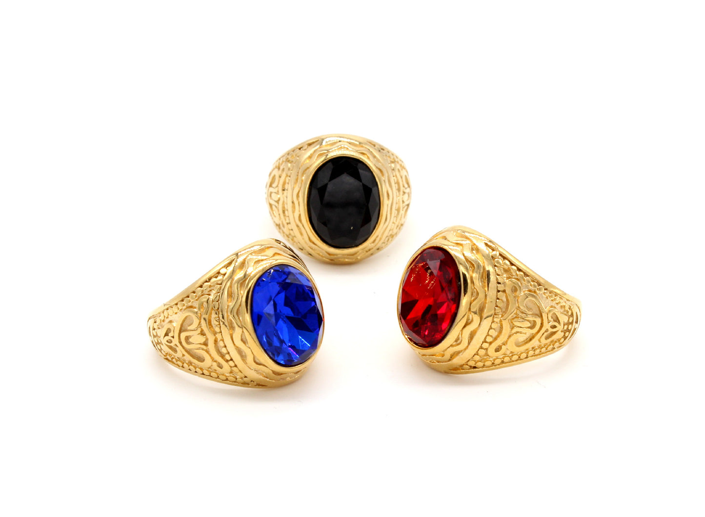 Titanium Steel Ring With Oval Zircon Bold Retro Design Unisex Jewelry Planderful Everyday Genie Collection