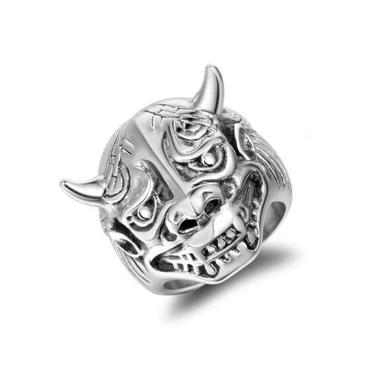 Customizable Retro Titanium Steel Grinning Ghost Head Ring for Men - Unique Jewelry Accessory
