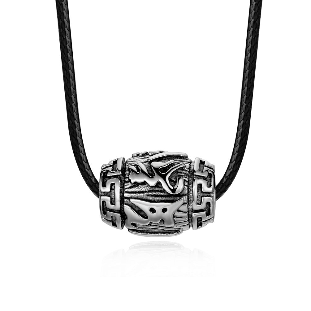 Retro Four Great Beasts Pendant with Chinese Mantra Beads