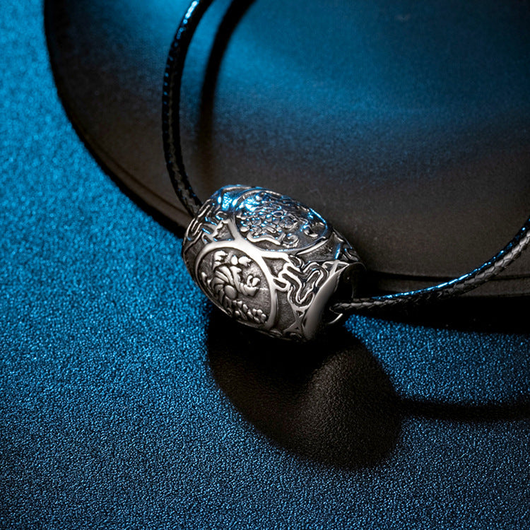 Retro Four Great Beasts Pendant with Chinese Mantra Beads