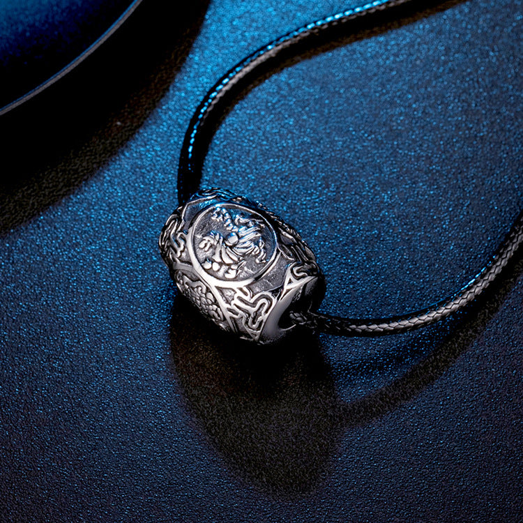 Retro Four Great Beasts Pendant with Chinese Mantra Beads