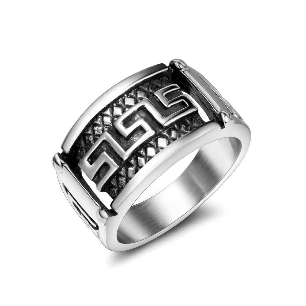Trendy Retro Men's Titanium Steel Ring with Cool Great Wall Design - P ...