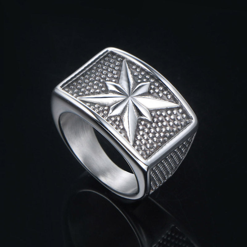 Titanium Steel Octagram Star Punk Men's Ring - European and American Vintage Style Accessories