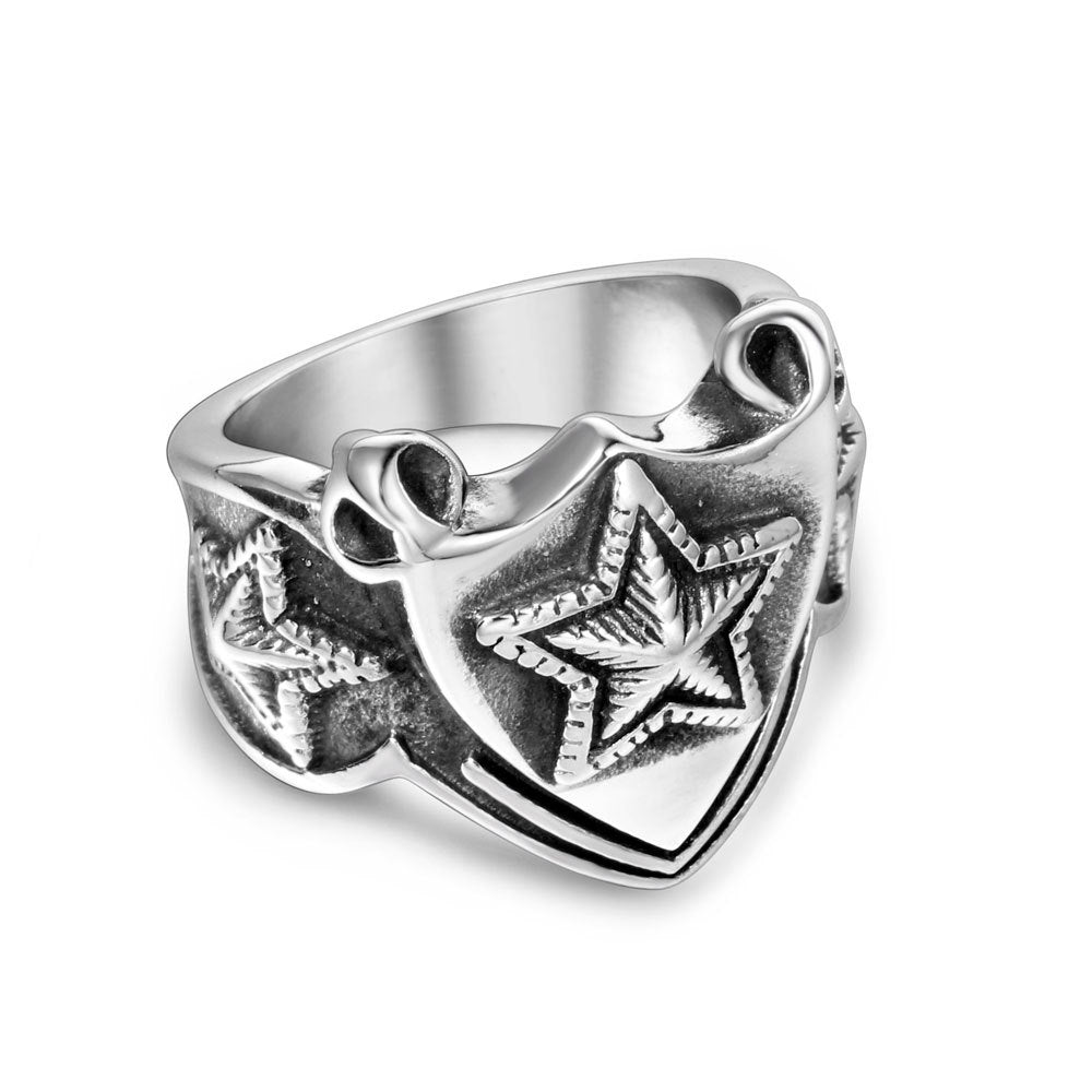 Triangular Stainless Steel Star Ring Mens Pentagram Jewelry