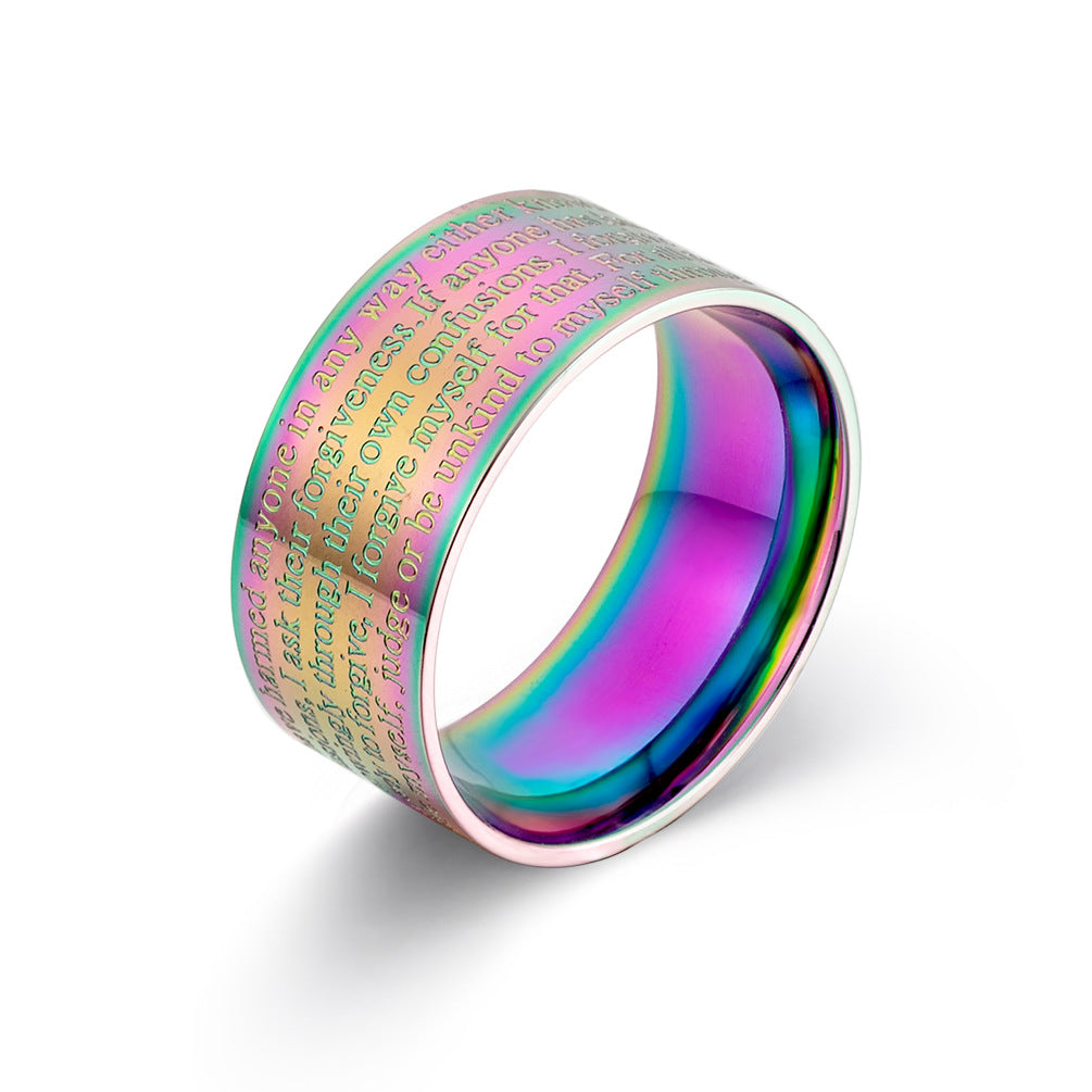 Colorful Engraved English Stainless Steel Ring