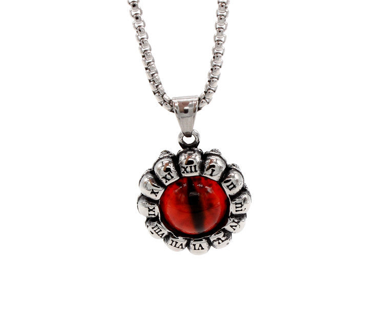 Roman Numeral Devil's Eye Skull Titanium Steel Pendant Necklace