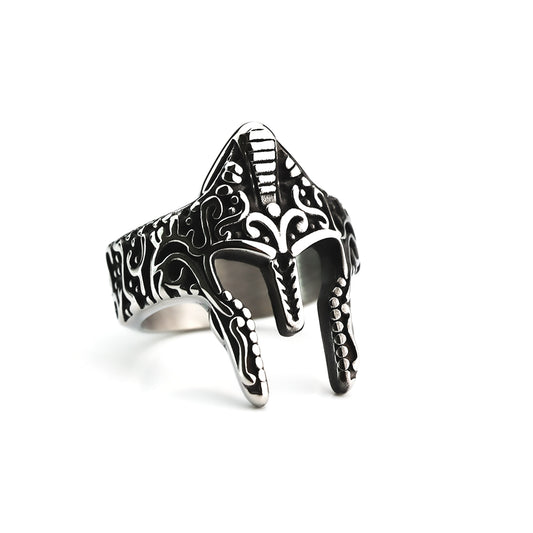 European And American Retro Stainless Steel Men's Ring Spartan Warrior Helmet Mask Ring