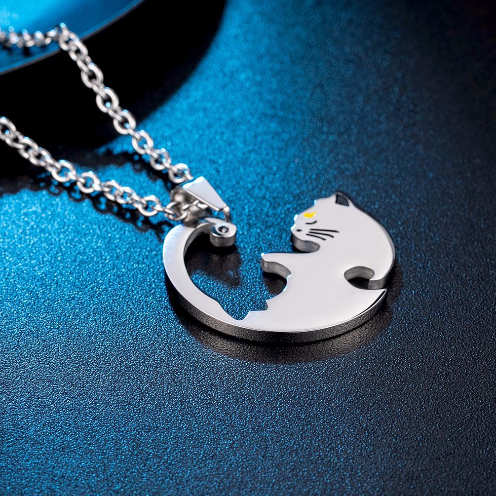 Japanese And Korean Style Titanium Steel Cat Couple Pendant
