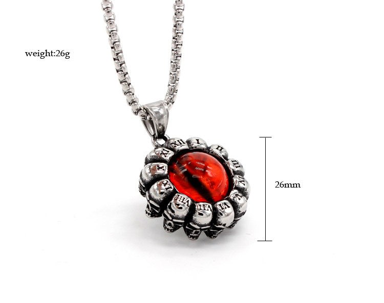 Roman Numeral Devil's Eye Skull Titanium Steel Pendant Necklace