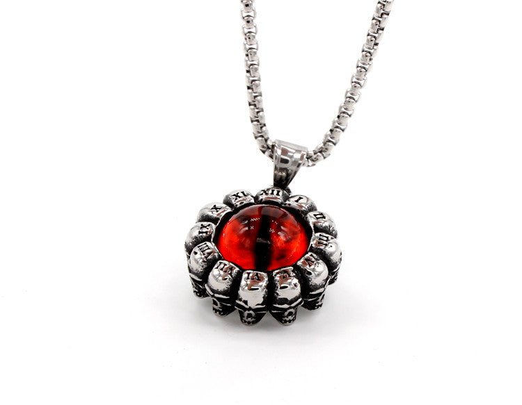 Roman Numeral Devil's Eye Skull Titanium Steel Pendant Necklace