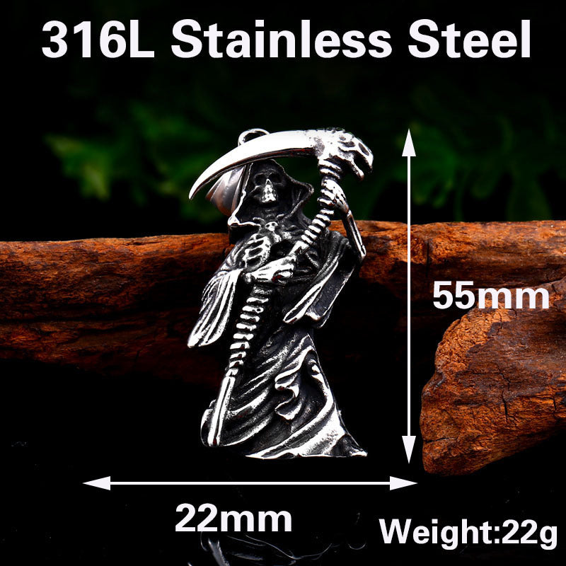 Men's Titanium Steel Pendant – Punk Skull Pendant – Stainless Steel Sickle Pendant. Necklace