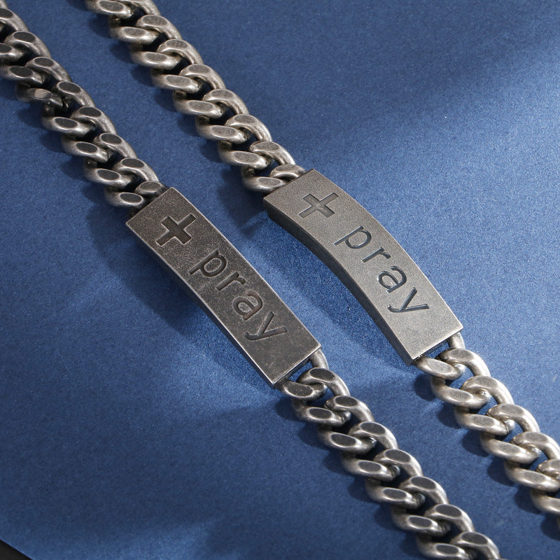 Stainless Steel Personalized Curved Cross Men's Bracelet - Retro Prayer Jewelry