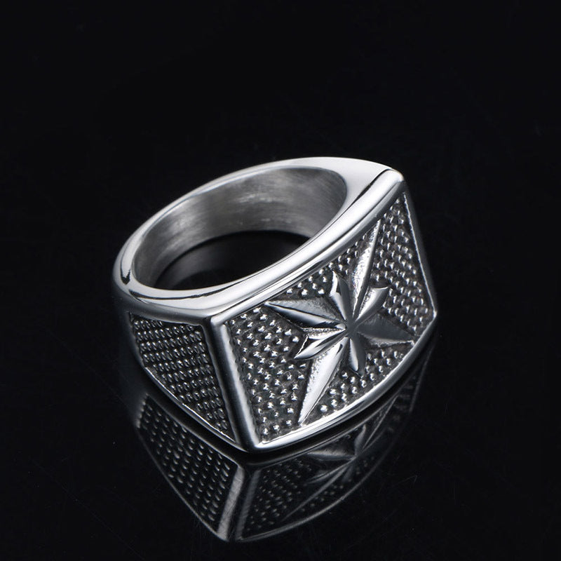 Titanium Steel Octagram Star Punk Men's Ring - European and American Vintage Style Accessories