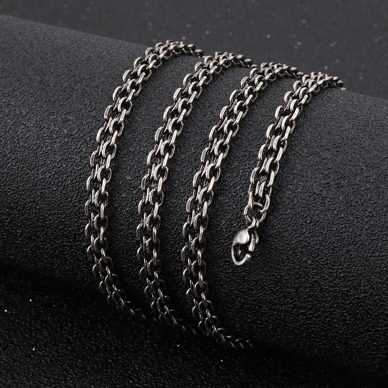 Stainless Steel Men's Necklace, Titanium Steel Chain Retro Double-Layer O-Shaped Cross Chain