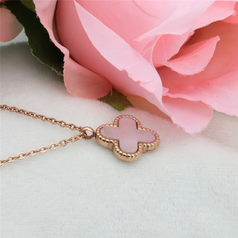 Planderful Four Leaf Clover Necklace Stainless Steel Fashion Jewelry Blessing Charm For Women
