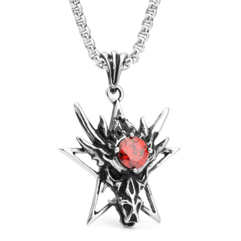 Titanium Steel Dragon Pendant Necklace with Multi-Color Zircon for Men - Stainless Steel Crystal Design