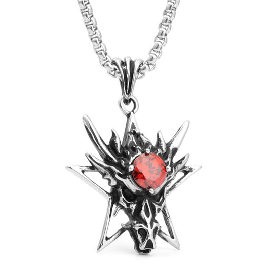 Titanium Steel Dragon Pendant Necklace with Multi-Color Zircon for Men - Stainless Steel Crystal Design