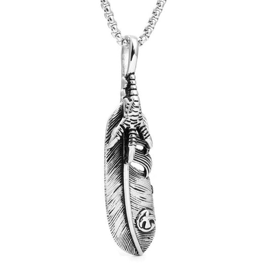 Stylish Titanium Steel Eagle Claw Feather Pendant Necklace for Men
