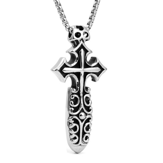 Titanium Steel Cross Pendant Necklace for Men - Punk Style Stainless Steel Sword Design