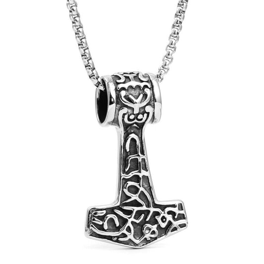 Trendy Men's Titanium Steel Thor's Hammer Pendant Necklace - European and American Jewelry