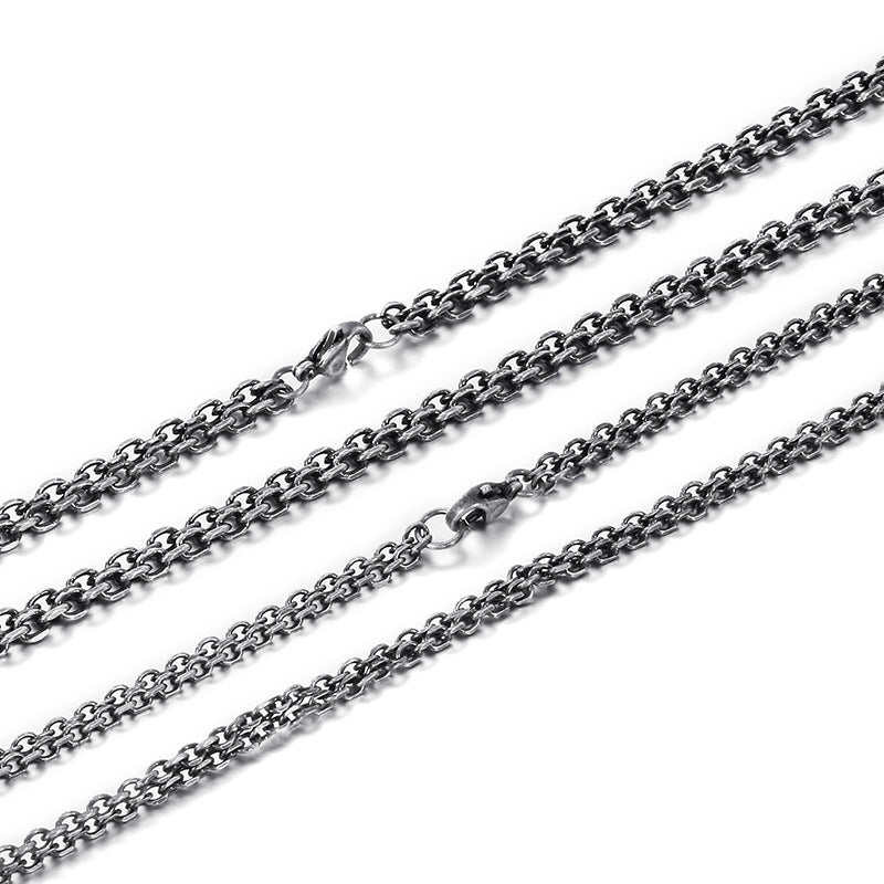 Stainless Steel Men's Necklace, Titanium Steel Chain Retro Double-Layer O-Shaped Cross Chain