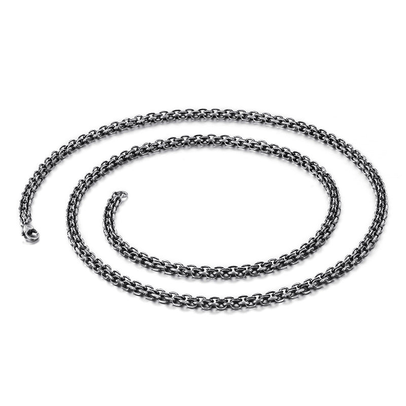 Stainless Steel Men's Necklace, Titanium Steel Chain Retro Double-Layer O-Shaped Cross Chain