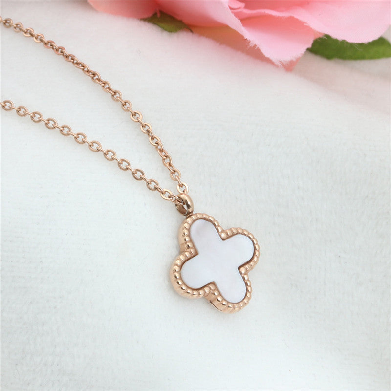 Planderful Four Leaf Clover Necklace Stainless Steel Fashion Jewelry Blessing Charm For Women