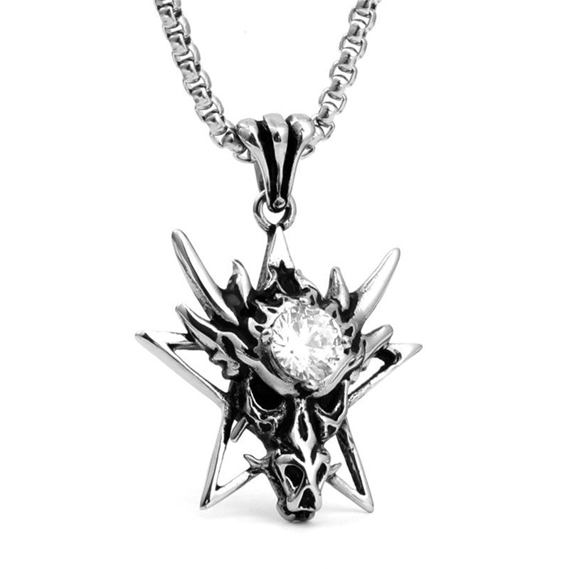 Titanium Steel Dragon Pendant Necklace with Multi-Color Zircon for Men - Stainless Steel Crystal Design