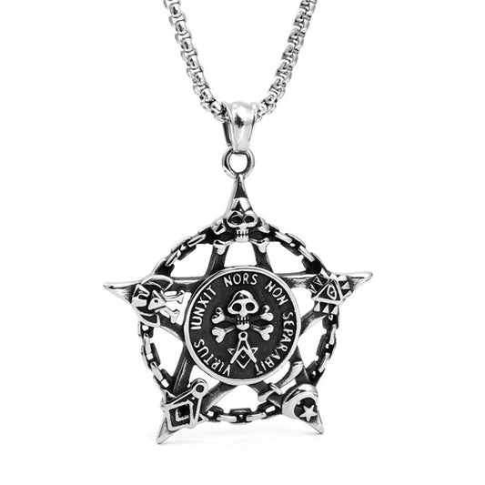 Trendy Men's Titanium Steel Skull and Pentagram Pendant Necklace