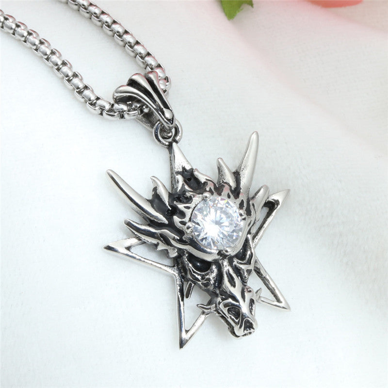 Titanium Steel Dragon Pendant Necklace with Multi-Color Zircon for Men - Stainless Steel Crystal Design