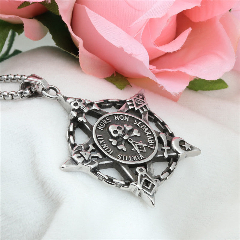 Trendy Men's Titanium Steel Skull and Pentagram Pendant Necklace