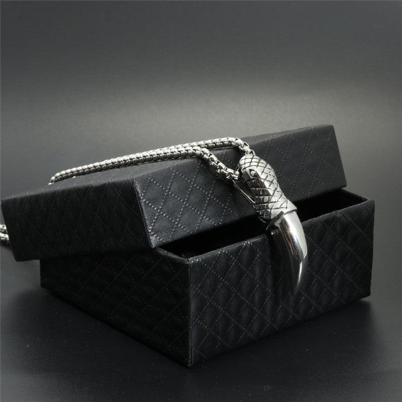 Titanium Steel Wolf Tooth Pendant Necklace for Men - Trendy Stainless Steel Snake Tooth Design
