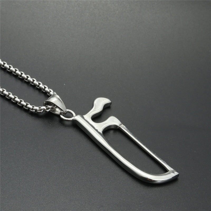 Titanium Steel Chainsaw Pendant Necklace for Men - Trendy Logging and Electrician Jewelry