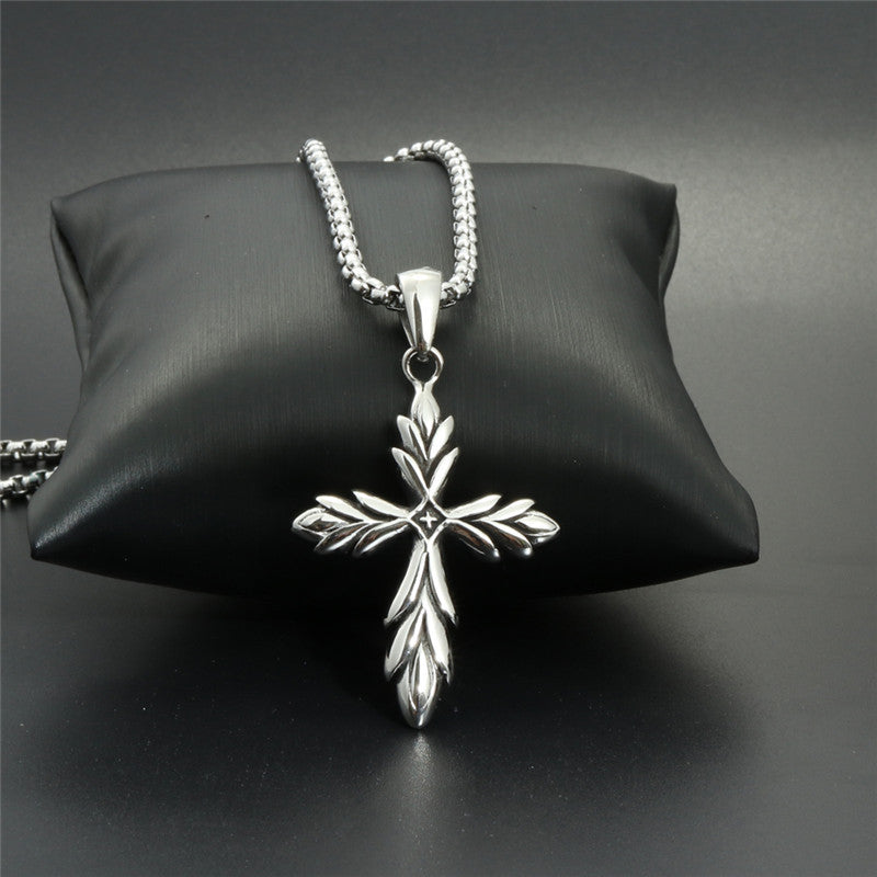 Trendy Titanium Steel Cross Pendant Necklace for Men - European and American Jewelry Gift