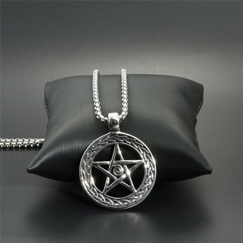 Titanium Steel Star Pendant Necklace - Trendy Gift for Men - Stainless Steel Round Pentagram Design