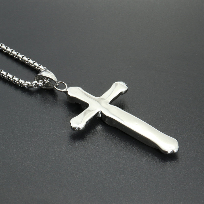 Trendy Titanium Steel Feather Cross Pendant Necklace for Men - Gift-Ready Stainless Steel Jewelry