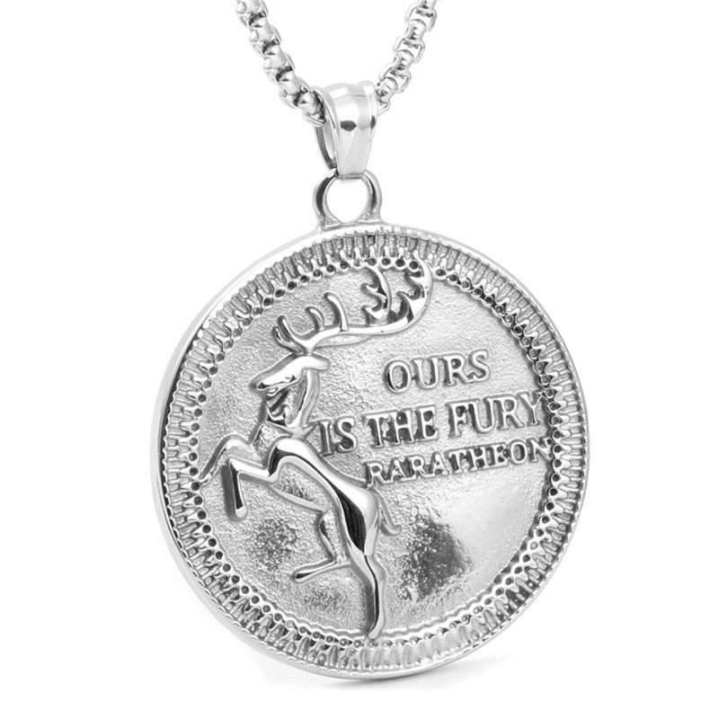 Titanium Steel Deer Pendant Necklace for Men - Trendy Power Game Gift from Planderful Collection