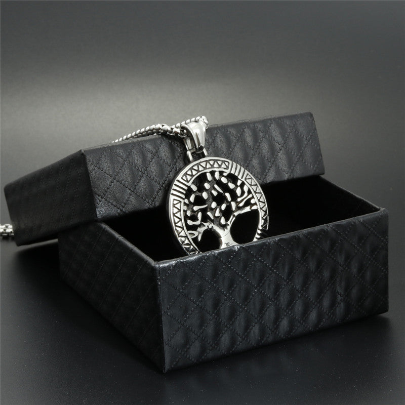 Titanium Steel Christmas Tree Pendant Necklace for Men - Trendy Tree of Life Design