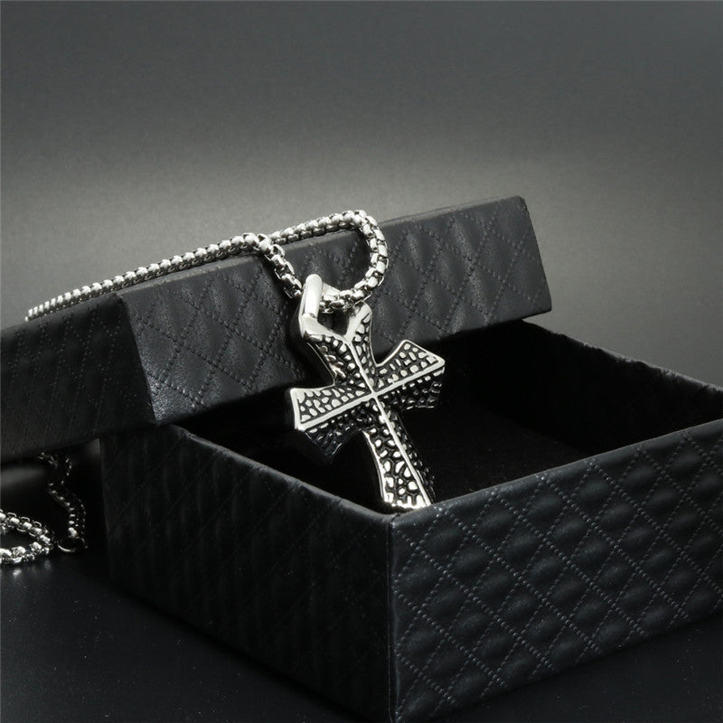 Trendy Titanium Steel Cross Pendant Necklace for Men - Stylish Christmas Gift