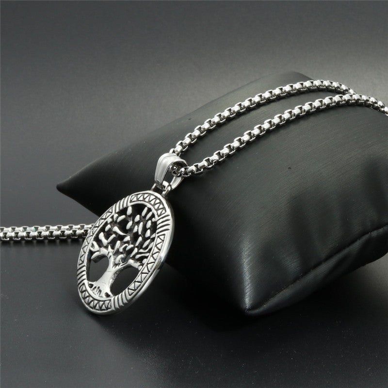 Titanium Steel Christmas Tree Pendant Necklace for Men - Trendy Tree of Life Design