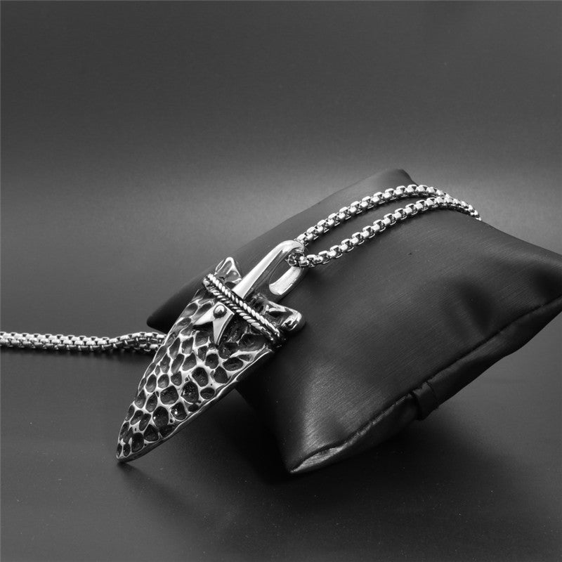Trendy Men's Titanium Steel Arrow Pendant Necklace with Stone Texture