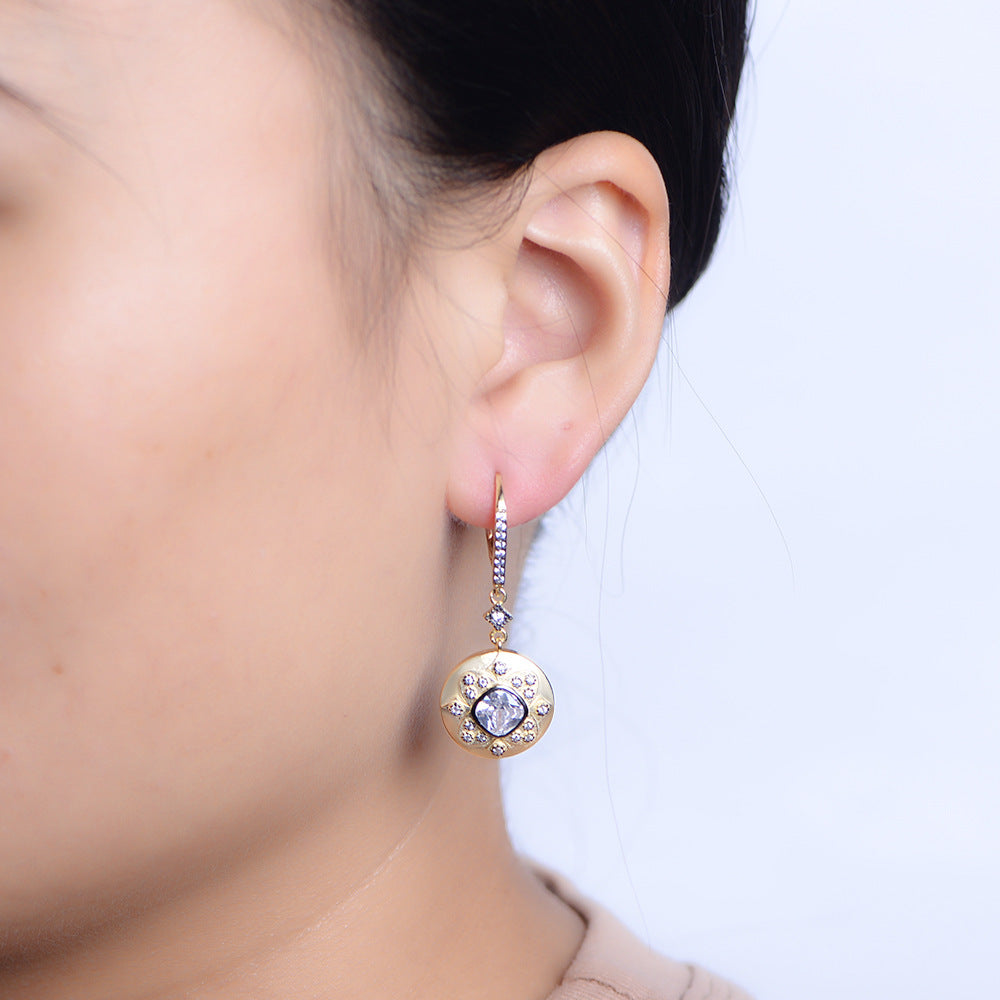 Court Style Retro Earrings S925 Sterling Silver Micro-Inlaid Zircon Electroplated Matte 14k